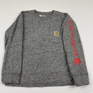 Carhartt Long Sleeve Pocket T-Shirt Kids 6 Gray Heathered Crew Neck Cotton Blend